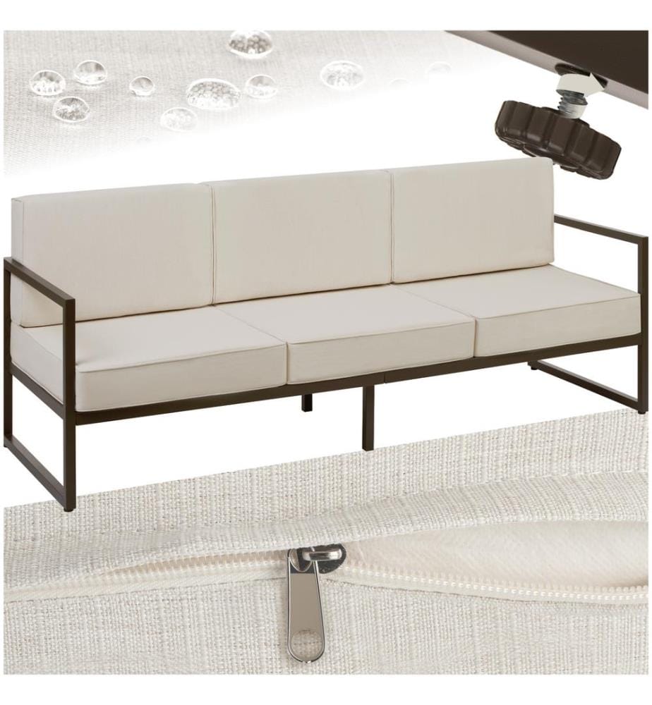Divano da giardino Comosa, 3 posti, imbottitura XXL - marronebeige