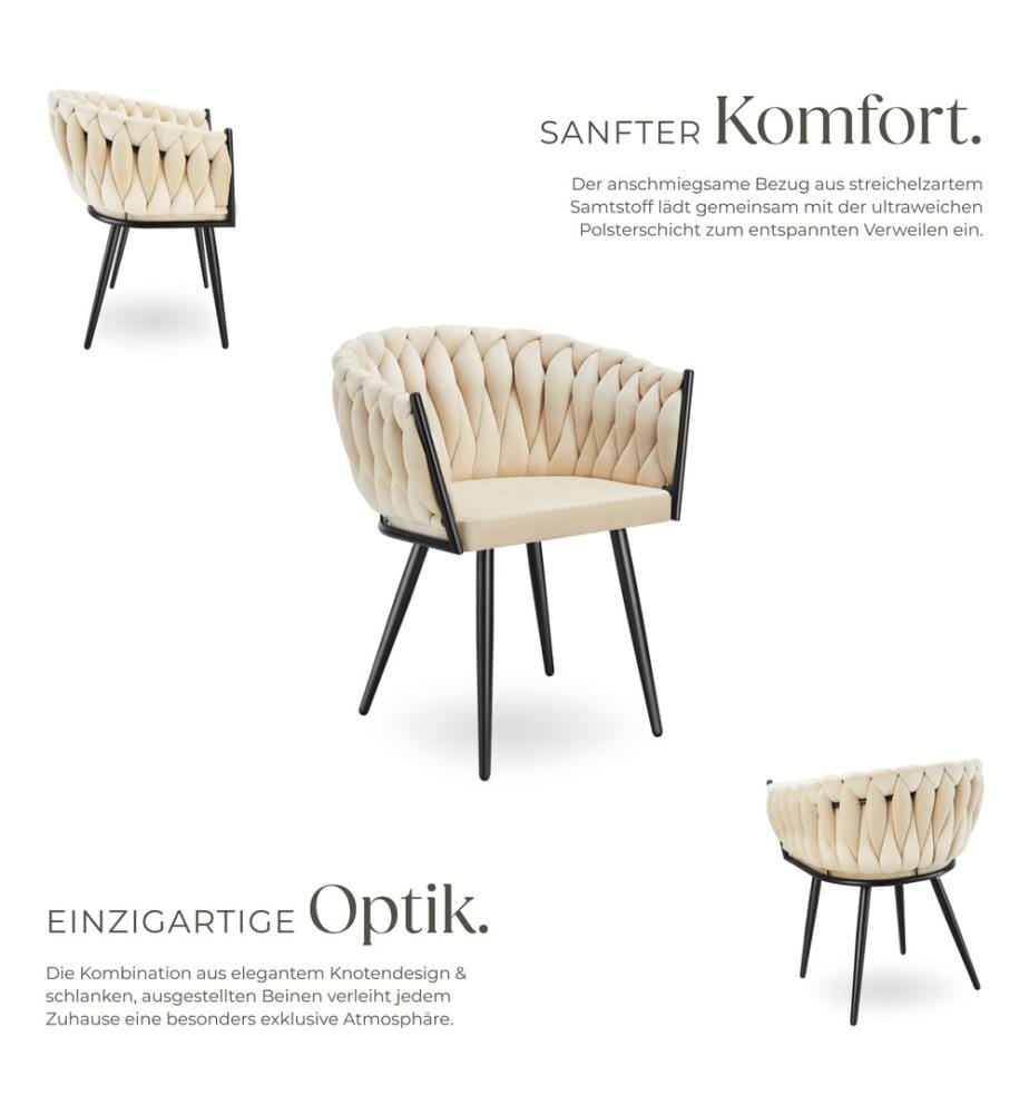 Set Esszimmerstuhl Astano Samt, Knotendesign - Sand, 6er Set