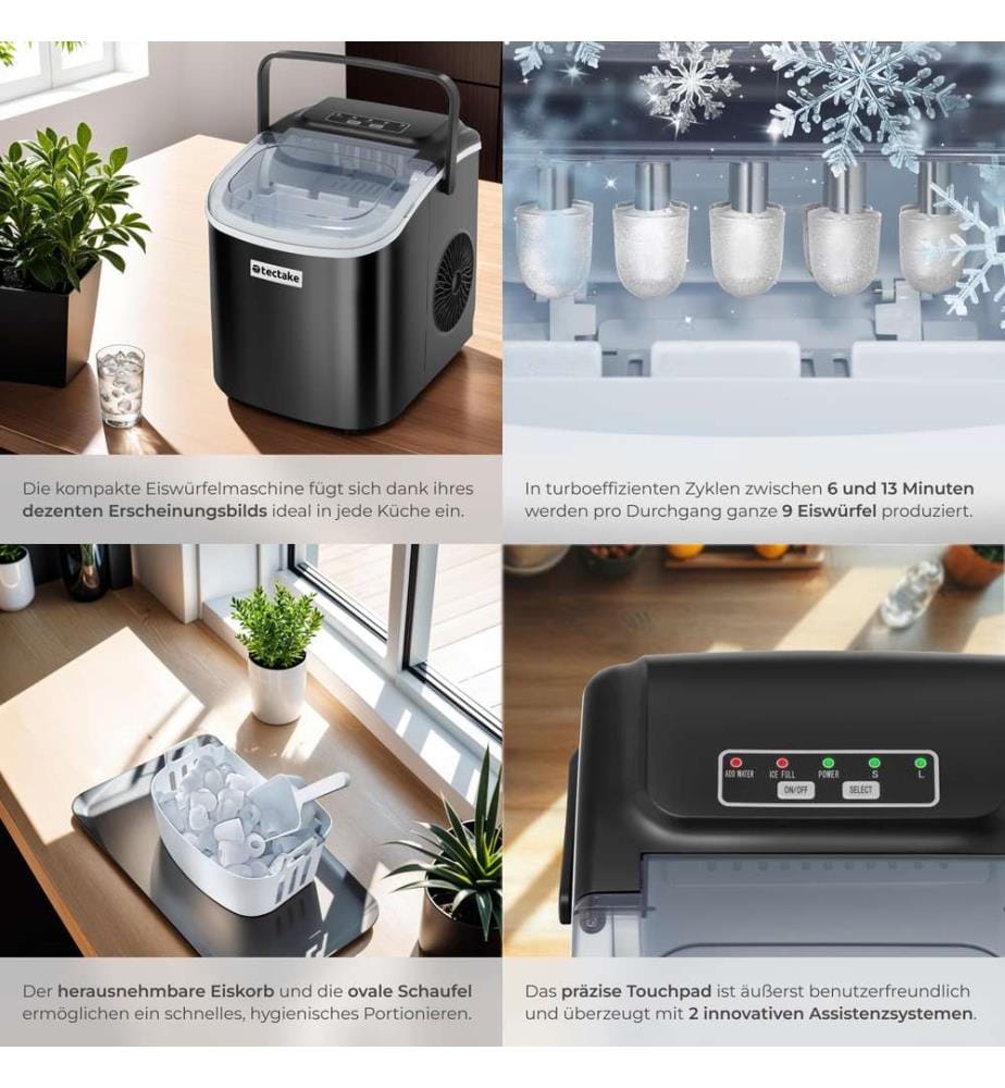 Macchina per ghiaccio Arctic, 1,2 l, 2 dimensioni dei cubetti di ghiaccio - nero