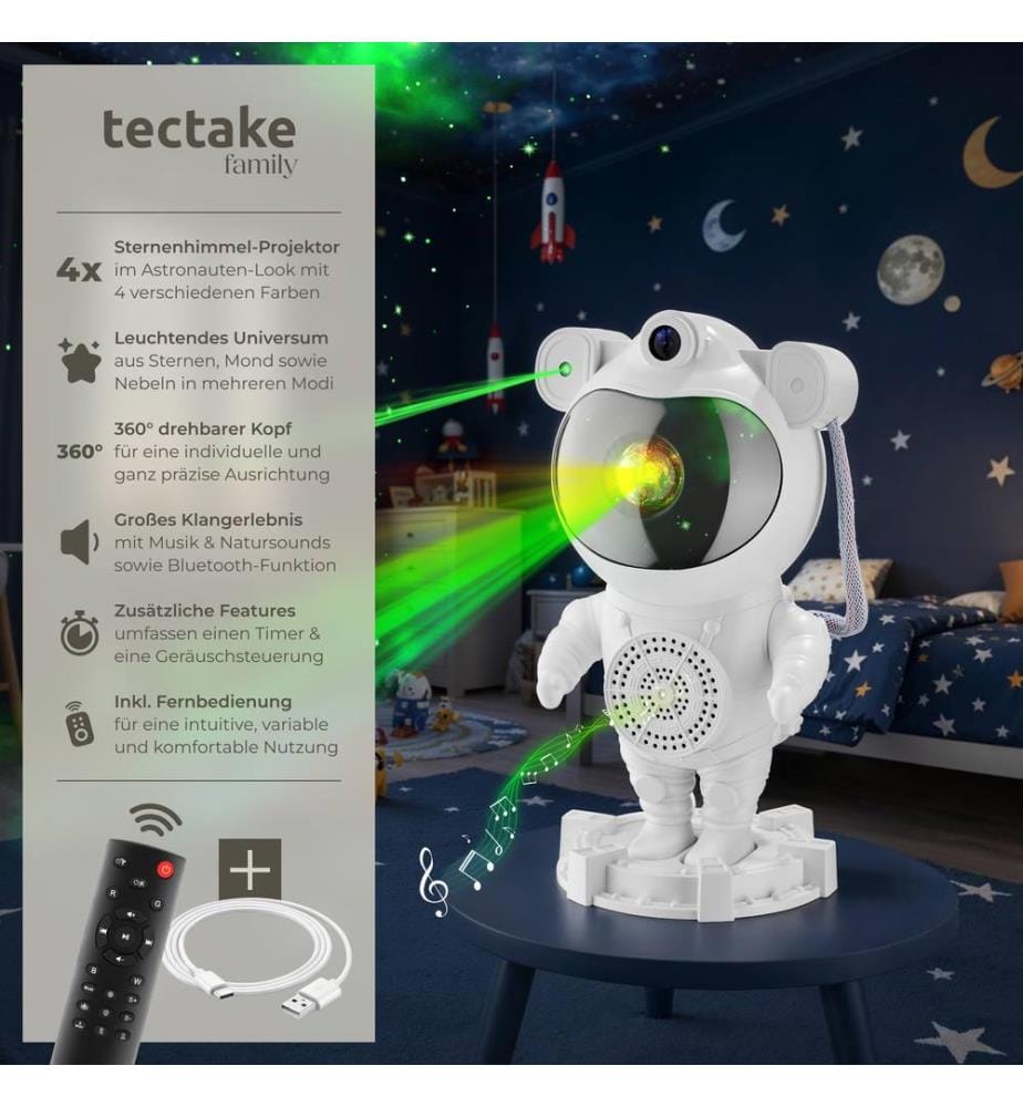 LED Starry Sky Projector Astronaut - with Bluetooth and remote control - white