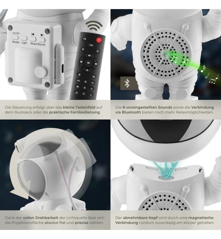 LED Starry Sky Projector Astronaut - with Bluetooth and remote control - white