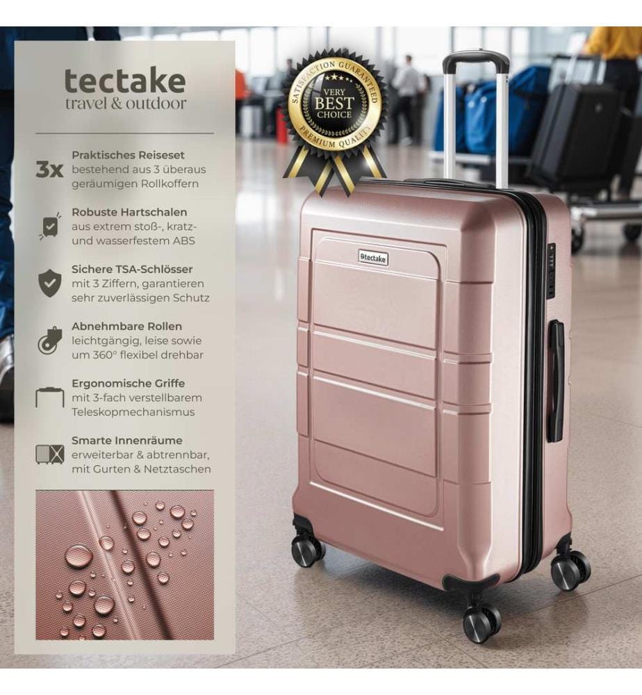 Set de valises rigides BRICE 3 pièces avec serrure à code - or rose