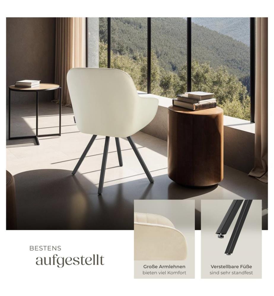 Drehbarer Armlehnstuhl Snug Samtoptik, gepolstert - creme, 4er Set