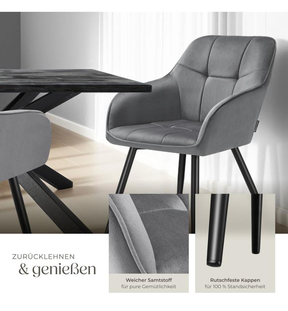 Stuhl Marilyn, Samtoptik, gesteppt - grauschwarz, 6er Set