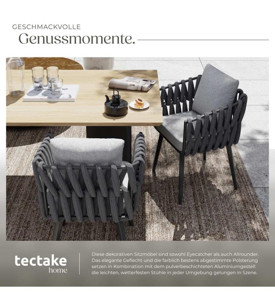 2er Set Stuhl Lugano im Rope-Design mit Aluminiumgestell - anthrazit