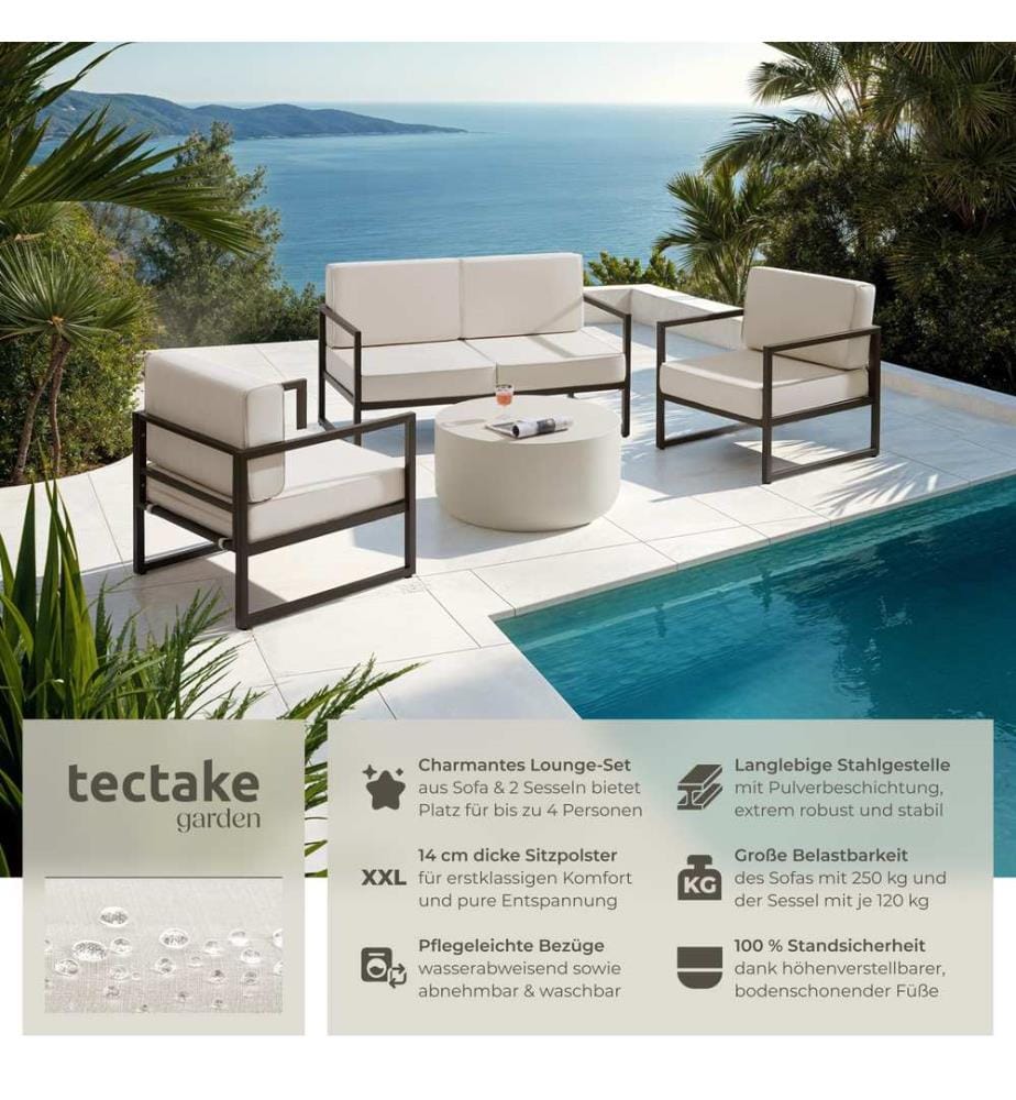 Set da giardino Comosa per 4 persone,imbottitura XXL - marronebeige