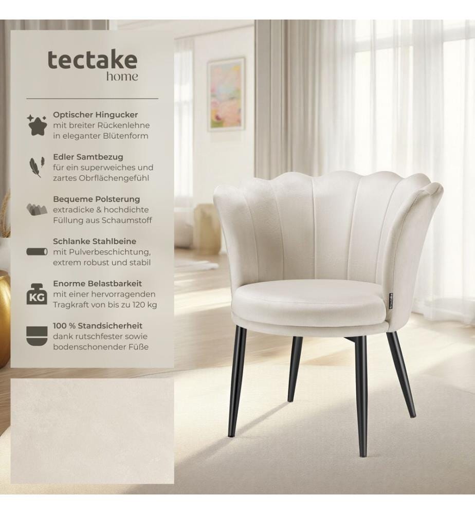 Sessel Stella, dicke Polsterung, 67x64x76 cm - Samtoptik cremeschwarz