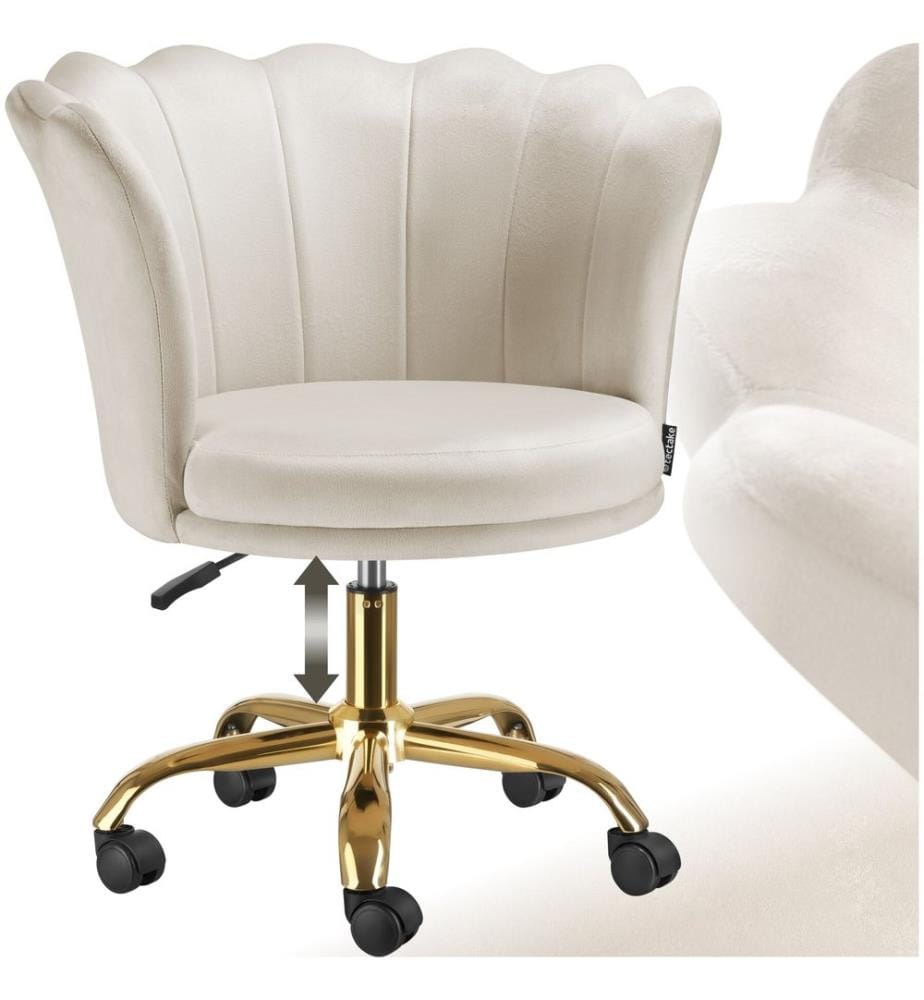 Chaise de bureau STELLA rembourrée en velours - crèmeor
