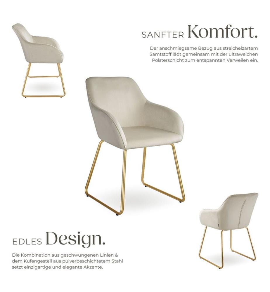 Esszimmerstuhl Jeane, Samtoptik, Kufengestell - Samtoptik cremegold, 4er Set
