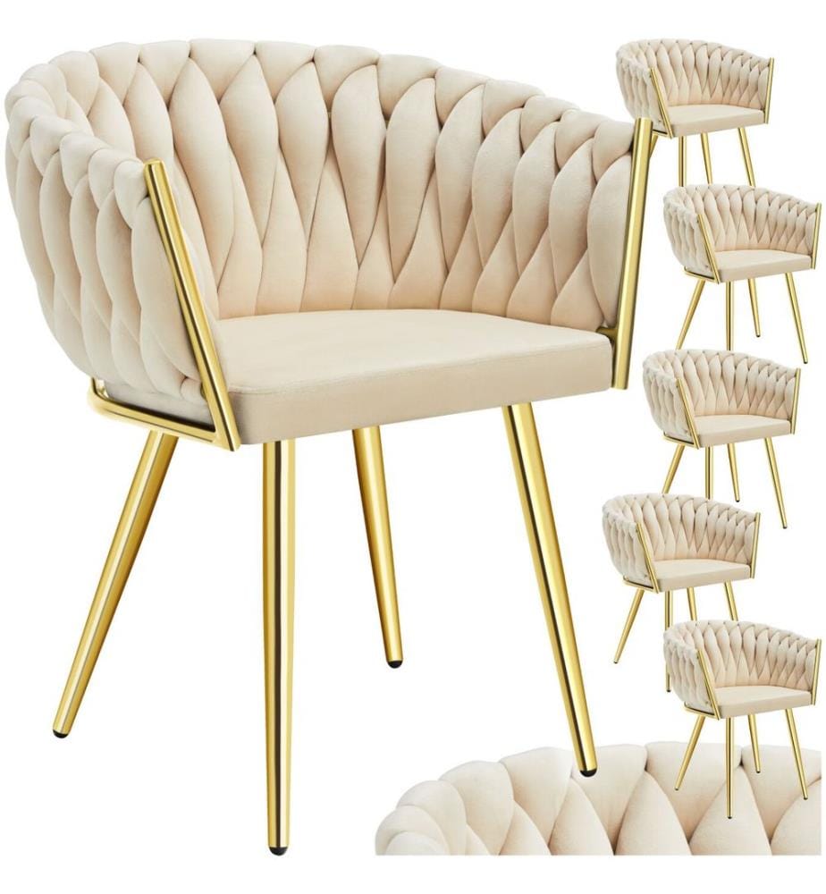 Set Esszimmerstuhl Astano Samt, Knotendesign - sandfarbengold, 6er Set