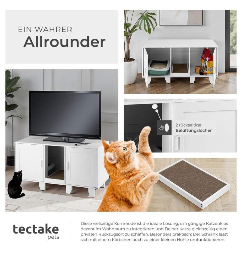 Maison de toilettage pour chat FREYA avec tapis à gratter inclus - blanc