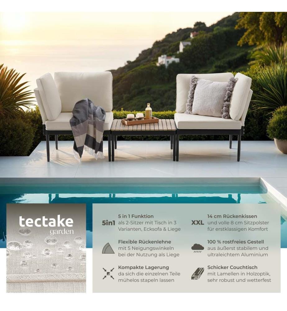 Gartenlounge-Set Magaluf, 5in1 Funktion, Aluminiumgestell - anthrazitgrau