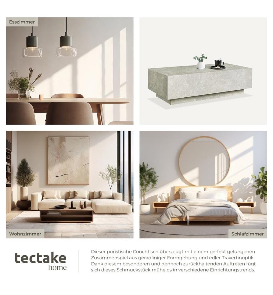 Table basse LASLEY avec pied - Aspect travertin, 120 x 60 x 35 cm