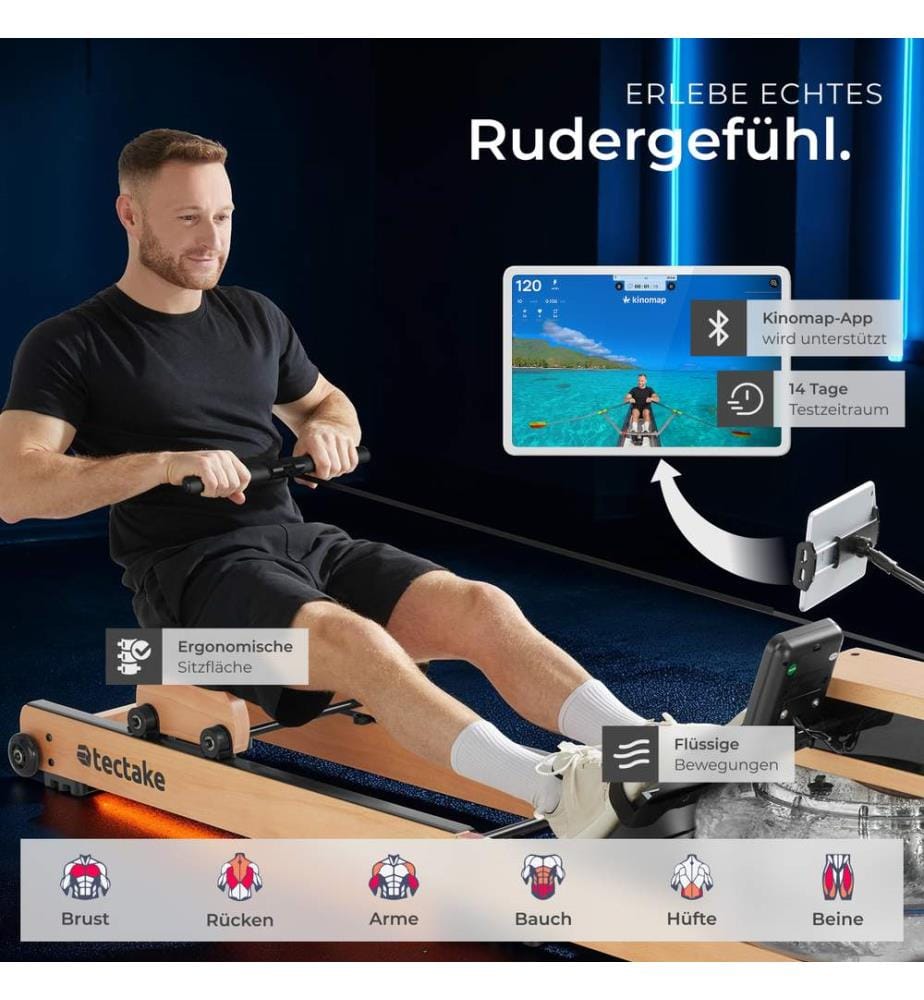 Rameur en bois TITAN XR2 pliable avec Bluetooth - brun-noir