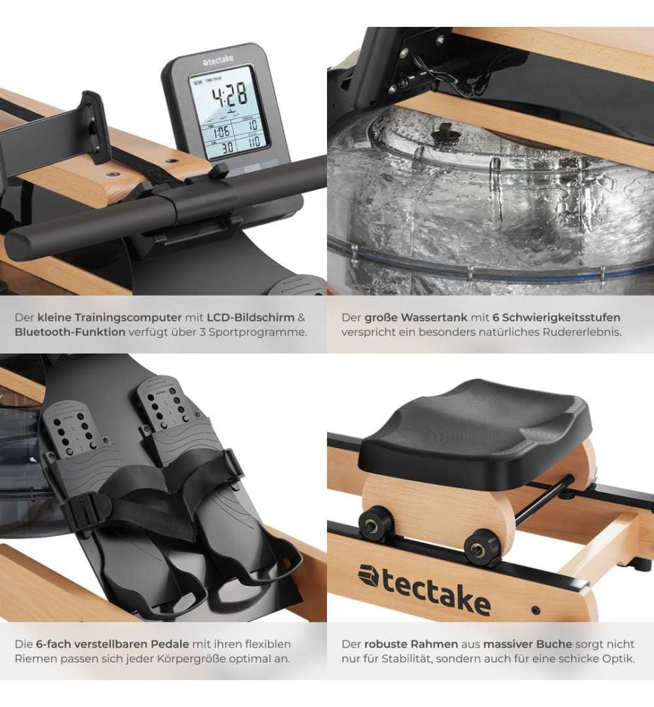 Rameur en bois TITAN XR2 pliable avec Bluetooth - brun-noir