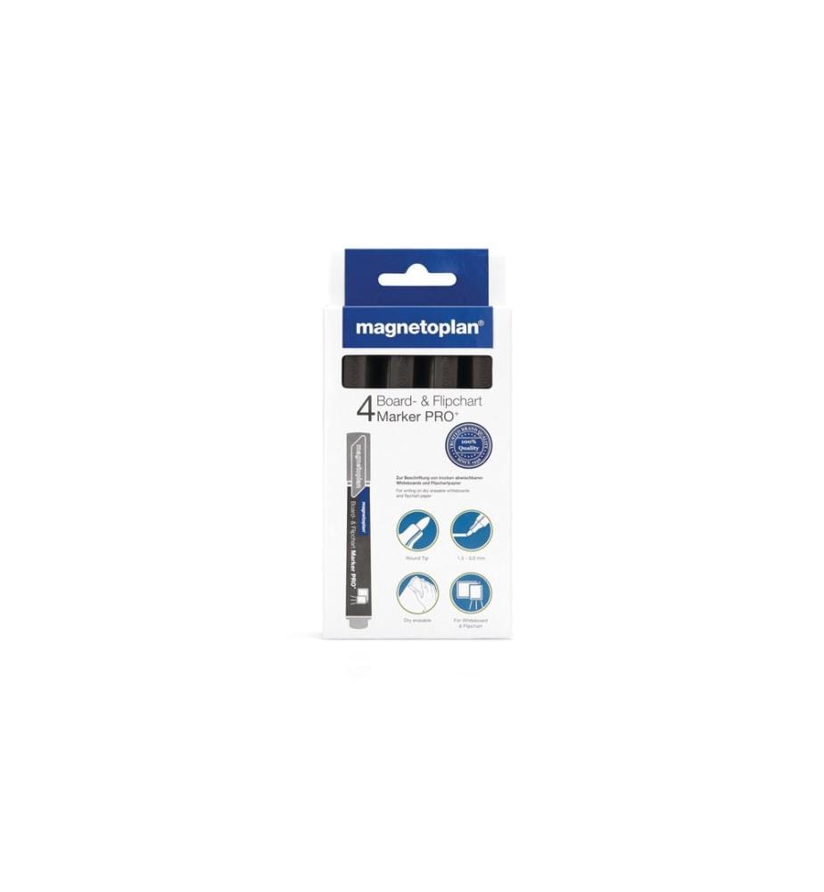 MAGNETOPLAN - Marqueur pour flipchart Pro+ Noir, 4 pièces