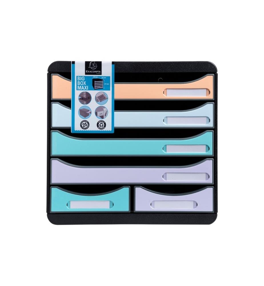 Exacompta Schubladenbox Big-Box Maxi 6 Schubladen, Mehrfarbig Aquarel