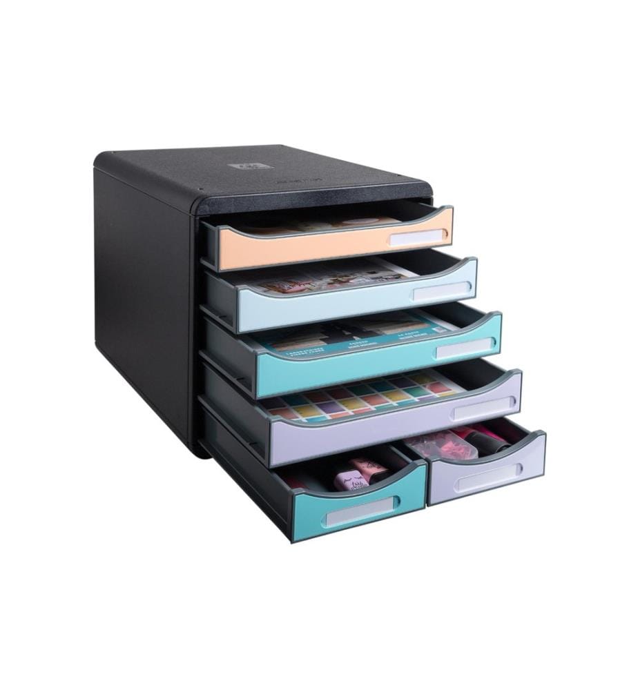 Exacompta Schubladenbox Big-Box Maxi 6 Schubladen, Mehrfarbig Aquarel