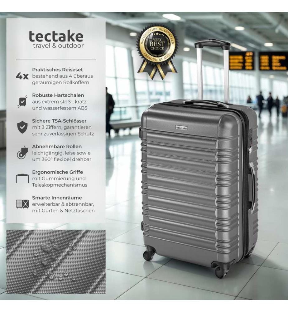 Set de 4 Valises Trolley - ABS - 4 Roues Pivotantes à 360° - gris