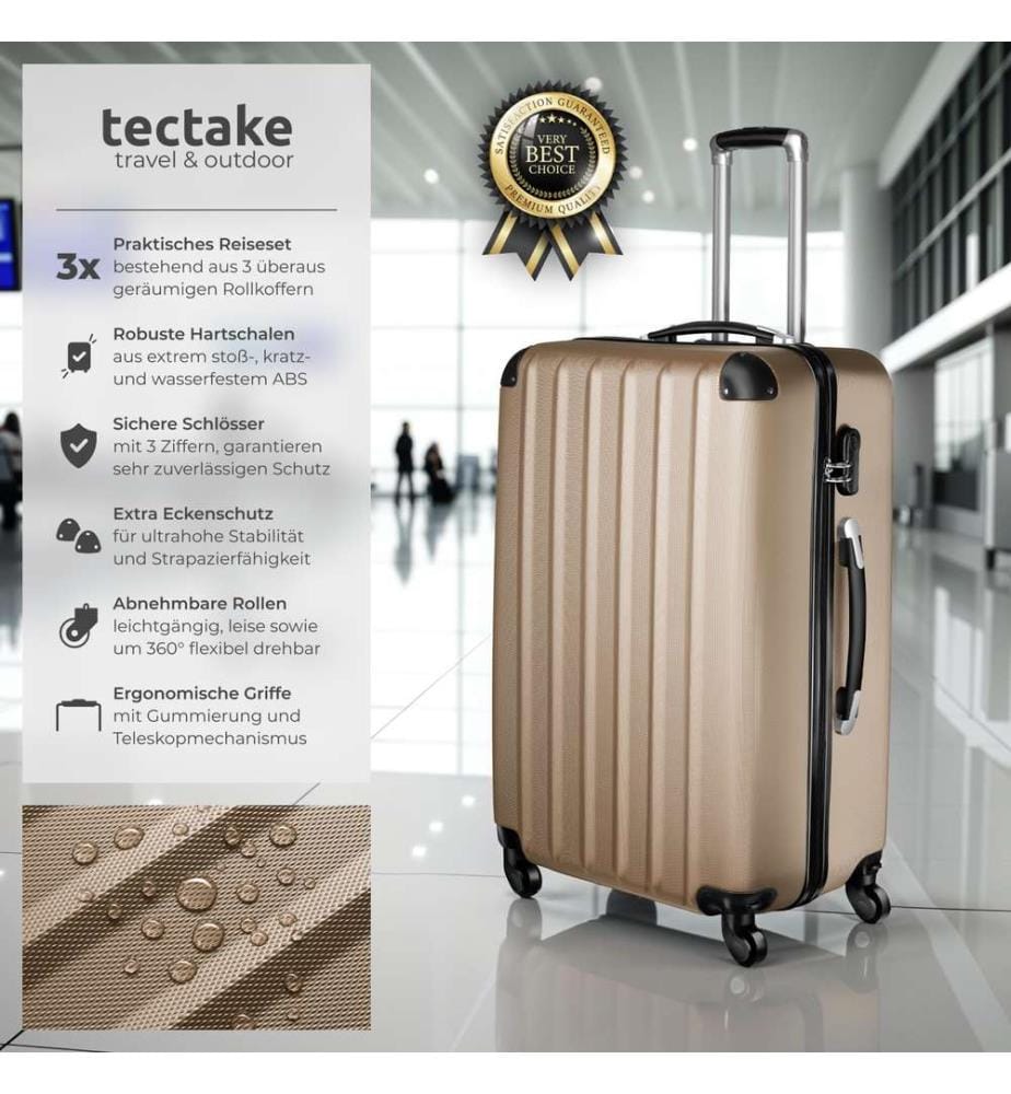 Set de 3 Valises Trolley Rigides - ABS - champagne