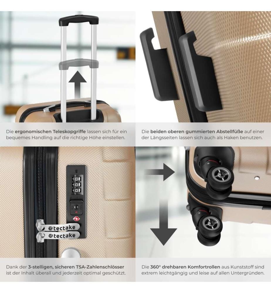 Set de 3 Valises Trolley Rigides JAKUB - champagne