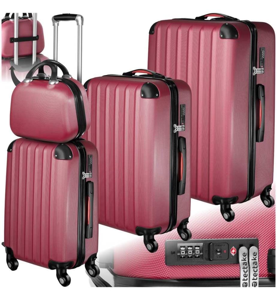 Hartschalenkoffer und Beauty-Case Set 4-tlg - weinrot