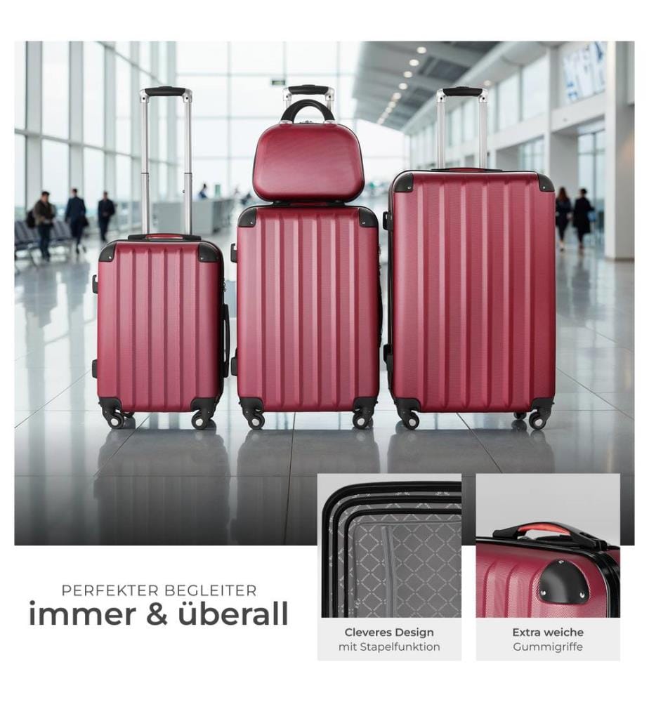 Hartschalenkoffer und Beauty-Case Set 4-tlg - weinrot