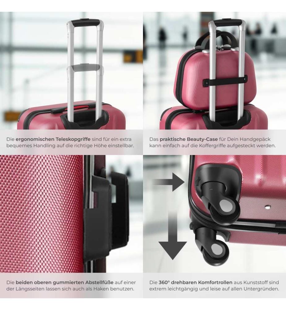 Hartschalenkoffer und Beauty-Case Set 4-tlg - weinrot