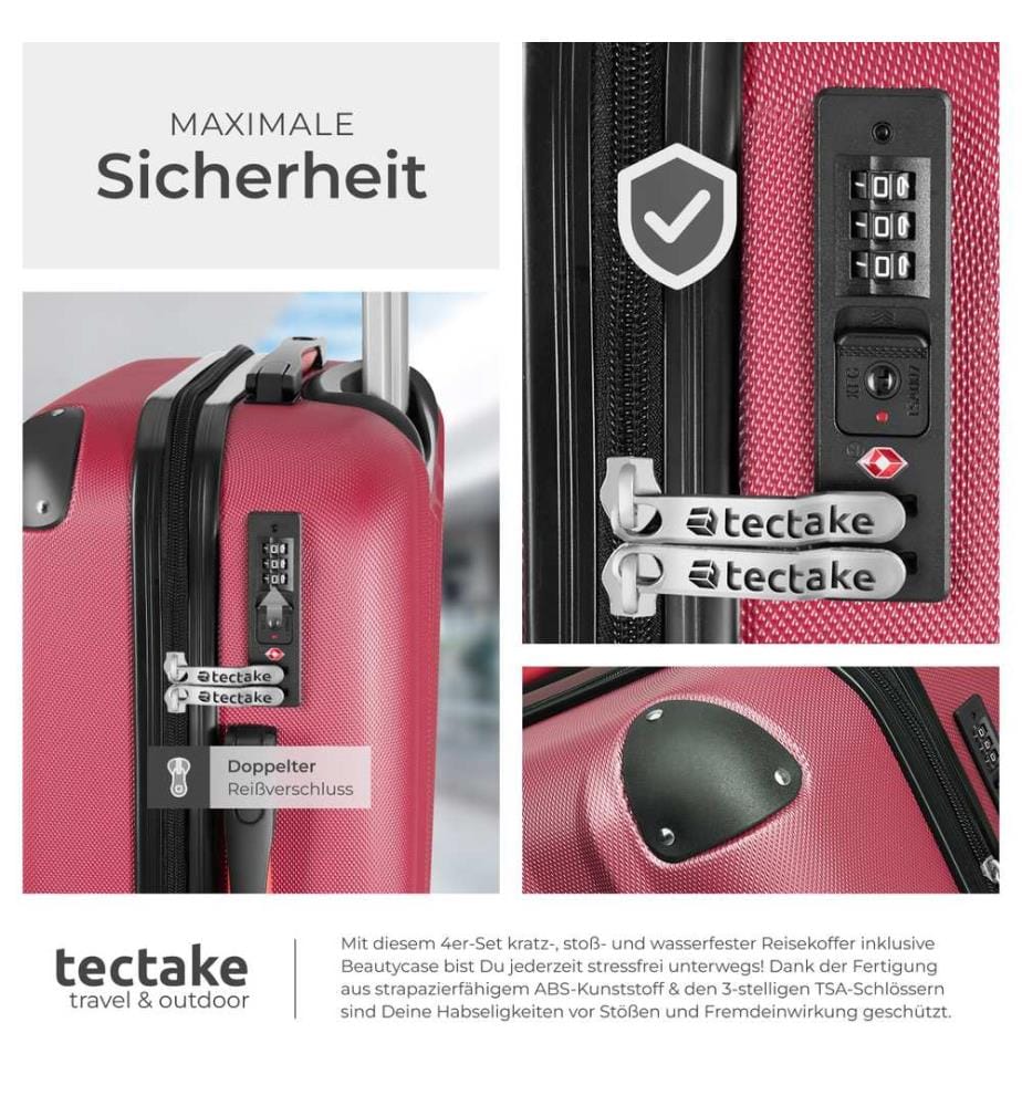 Hartschalenkoffer und Beauty-Case Set 4-tlg - weinrot