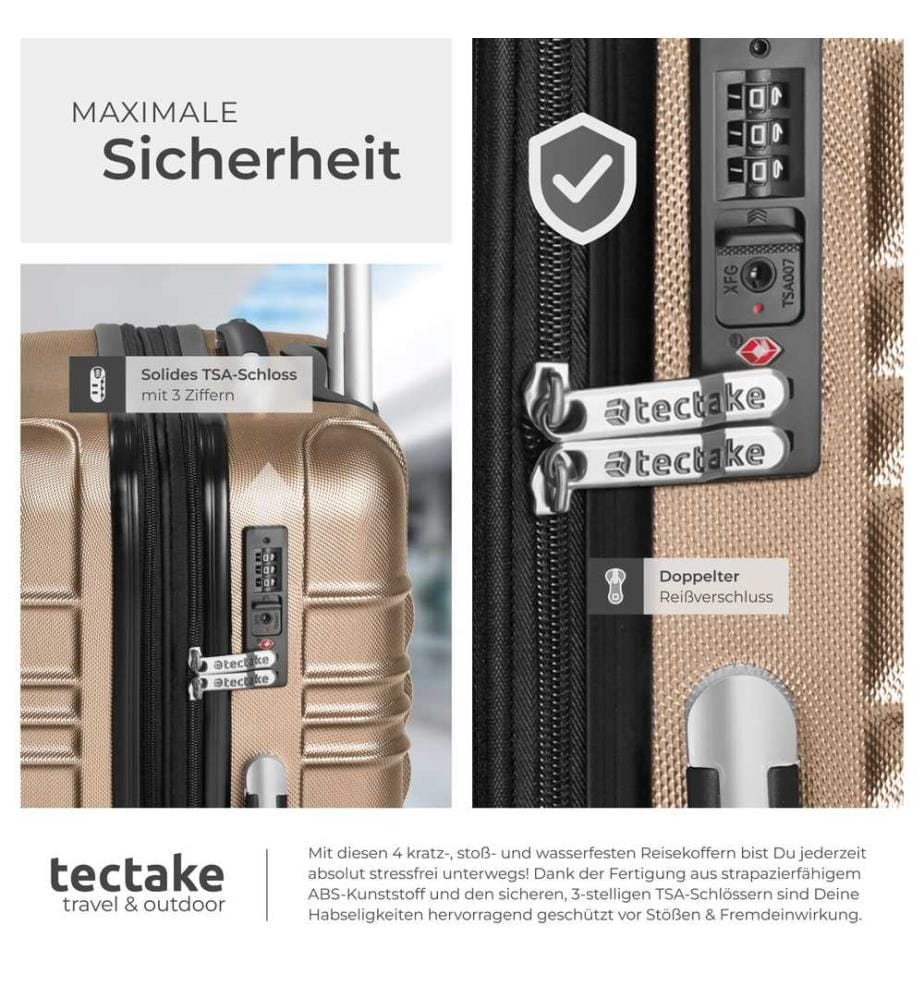Set de 4 Valises Trolley - ABS - 4 Roues Pivotantes à 360° - champagne