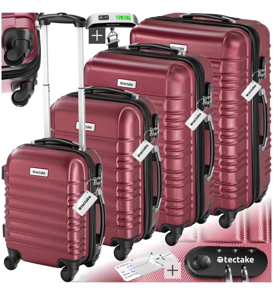 Set de valises rigides Mila 4 pièces avec pèse-bagages - rouge bordeaux