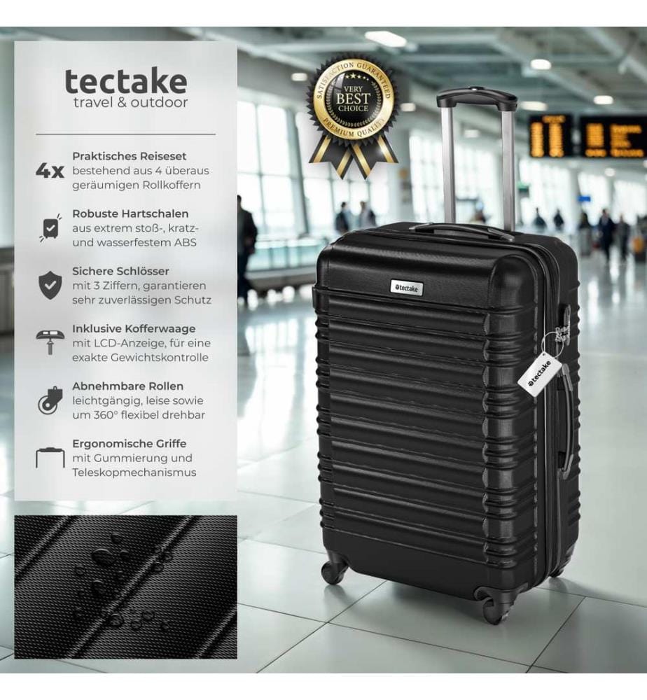 Set de valises rigides Mila 4 pièces avec pèse-bagages - noir
