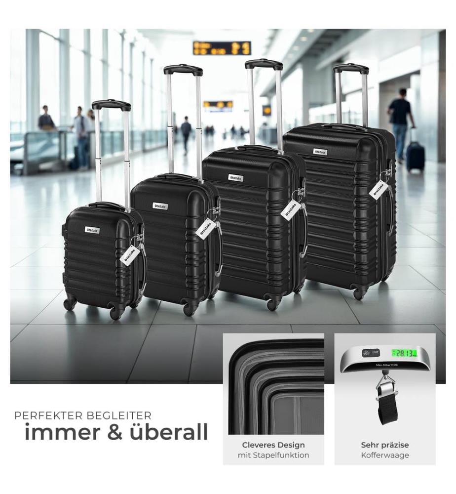 Set de valises rigides Mila 4 pièces avec pèse-bagages - noir