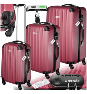 Ensemble de 3 valises Talia avec pèse-bagage et étiquette à bagages - rouge bordeaux