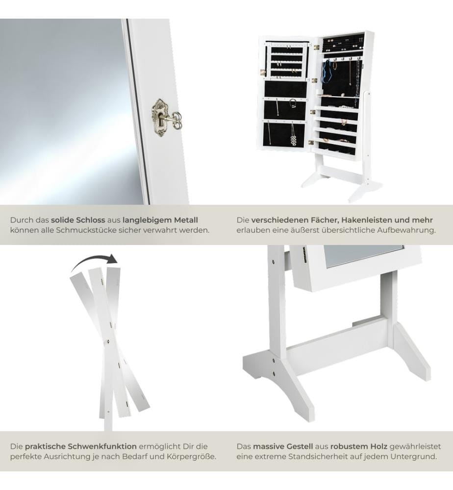 Armoire à bijoux avec miroir - blanc