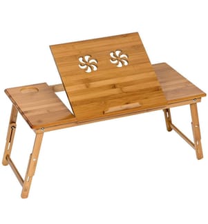 Tavolino porta PC da letto 72x35x26 cm, in legno, regolabile - marrone