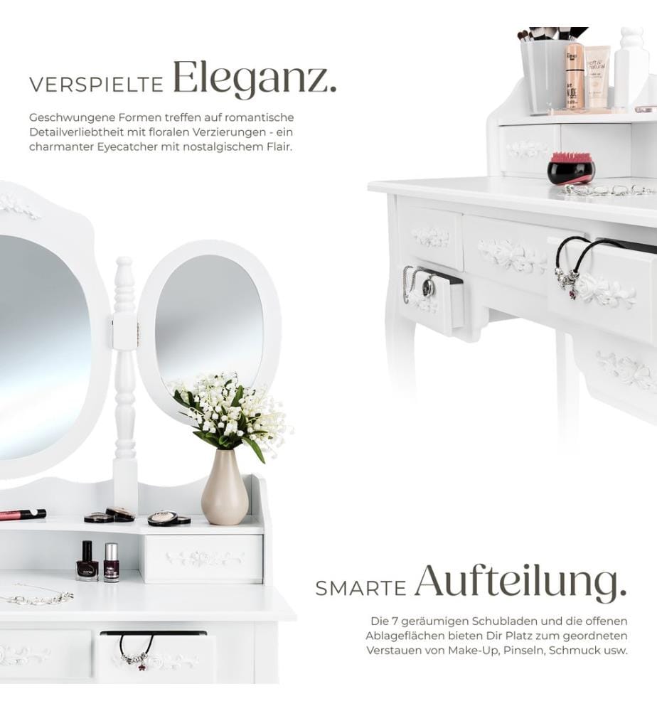 Coiffeuse avec 3 miroirs 7 tiroirs - blanc