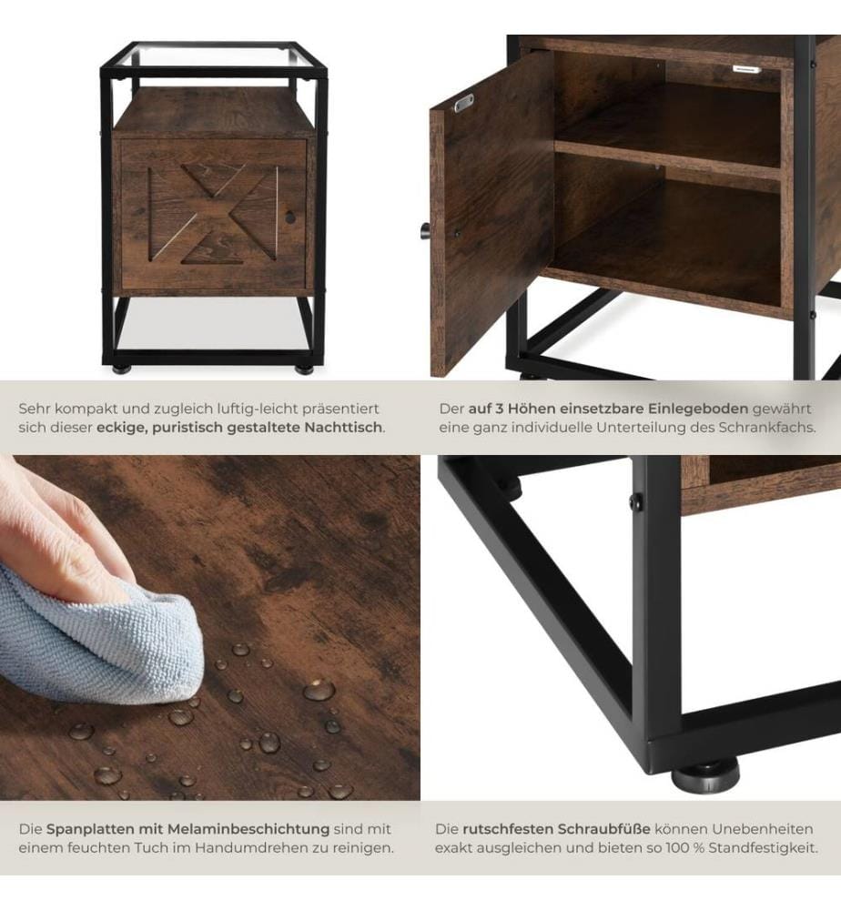 Comodino Kidderminster 40x43x60,5 cm - Legno industriale scuro, rustico