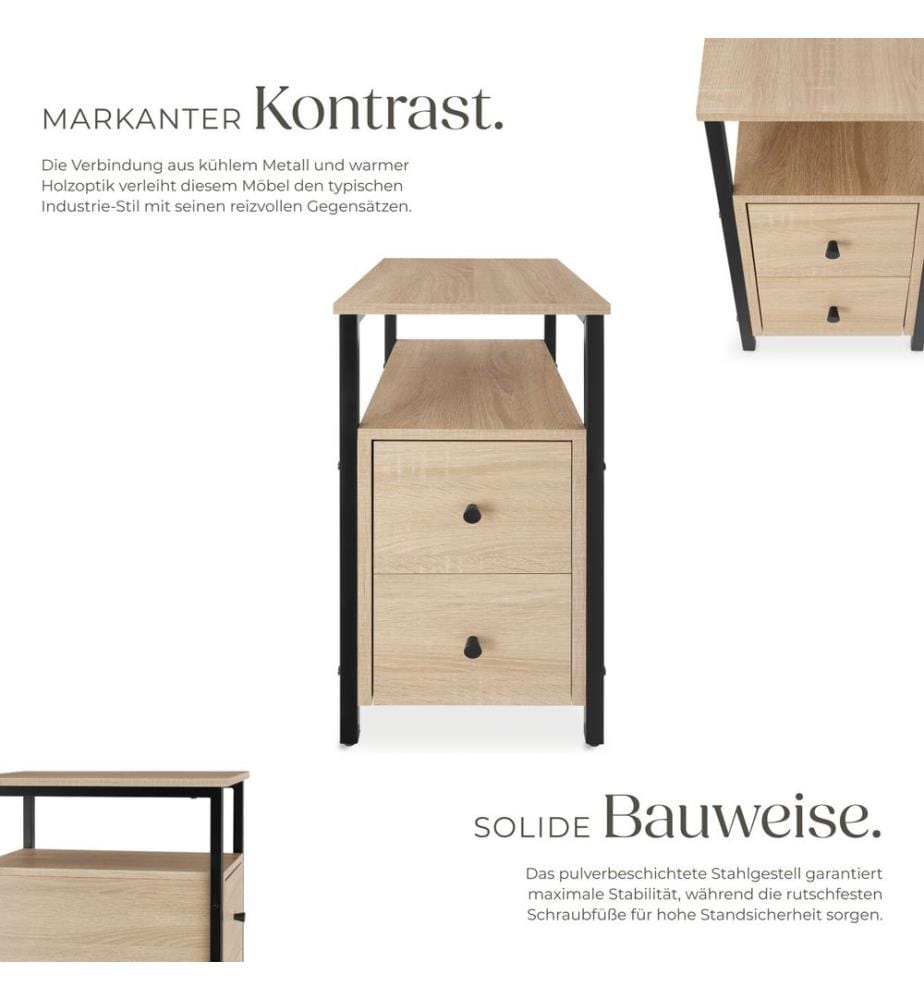 Nachttisch Tullamore 49,5x30x61,5 cm - Industrial Holz hell, Eiche Sonoma
