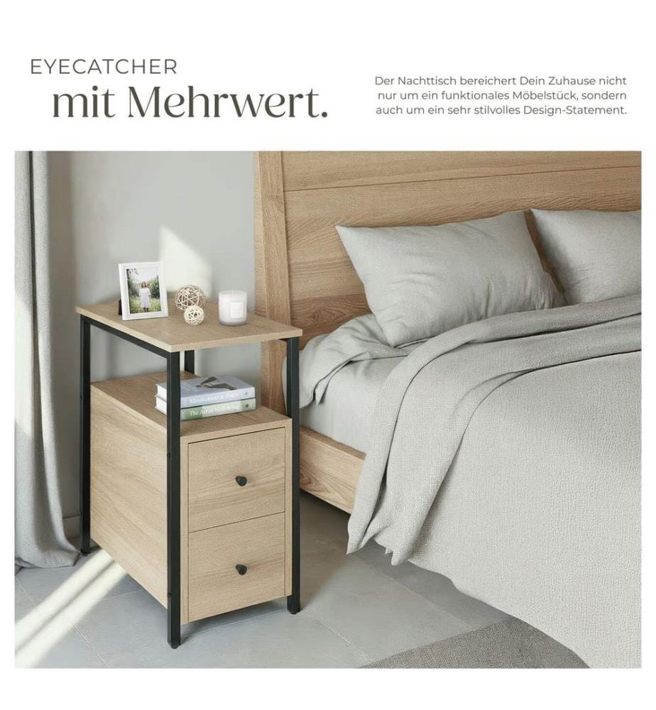 Nachttisch Tullamore 49,5x30x61,5 cm - Industrial Holz hell, Eiche Sonoma
