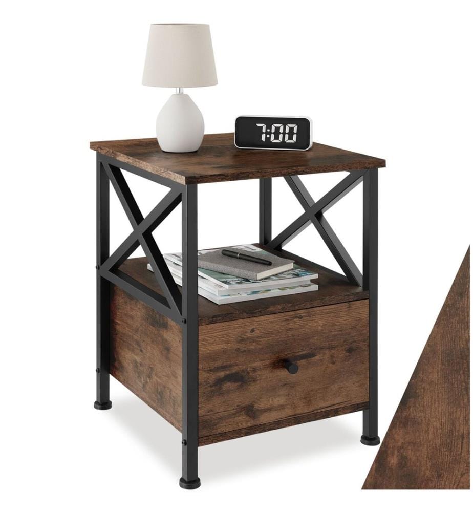 Comodino Falkirk 40x41,5x55,5 cm - Legno industriale scuro, rustico