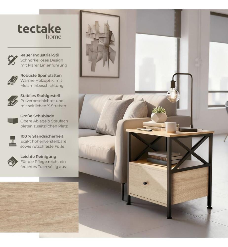 Nachttisch Falkirk 40x41,5x55,5 cm - Industrial Holz hell, Eiche Sonoma