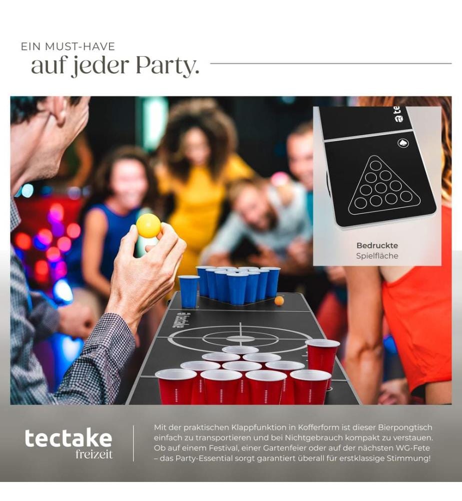 Table de Bière Pong Brew Battle réglable en hauteur et pliable - noir