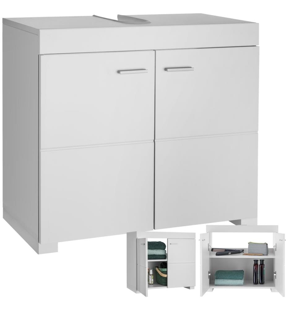 Meuble sous-lavabo Idris, 2 compartiments, capacité de charge env 35 kg - blanc