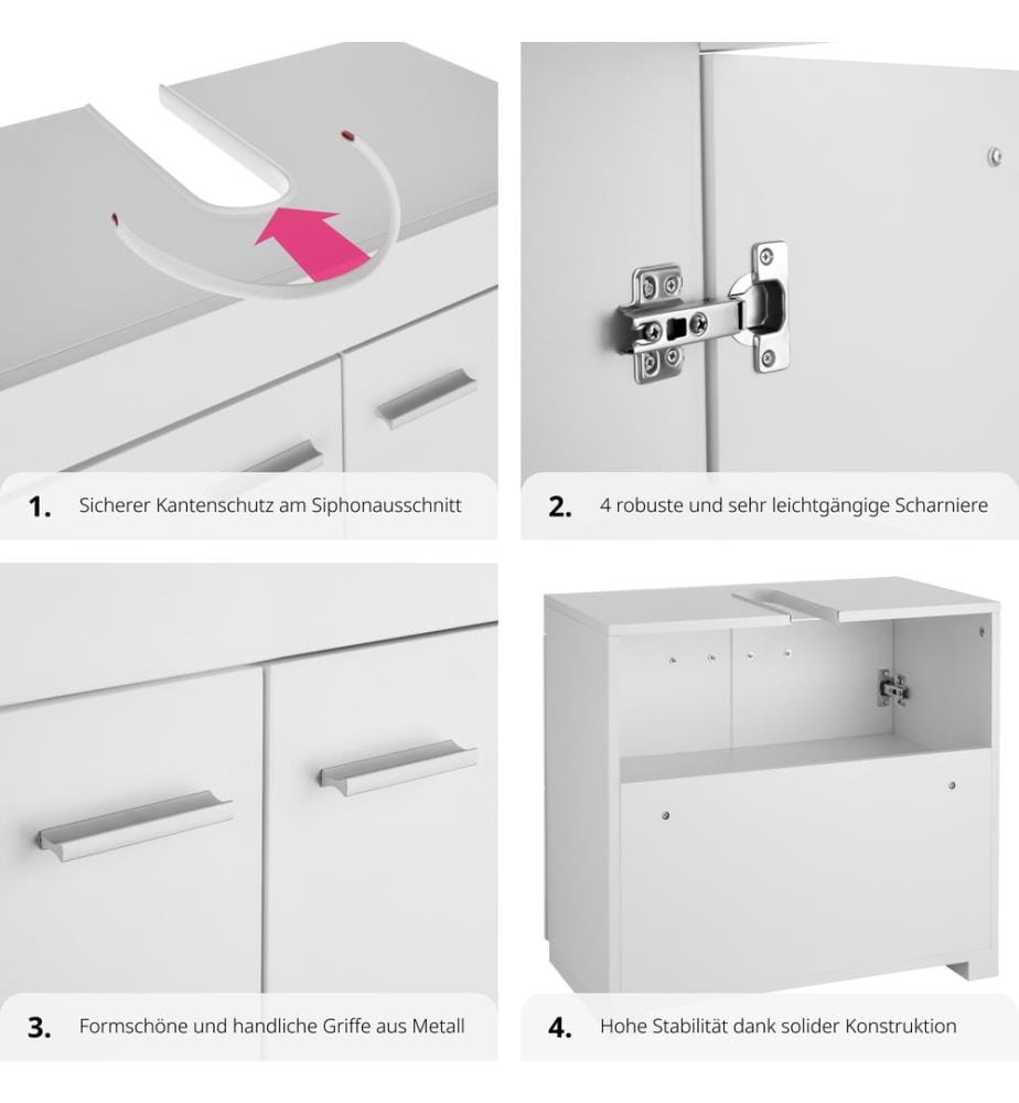 Meuble sous-lavabo Idris, 2 compartiments, capacité de charge env 35 kg - blanc