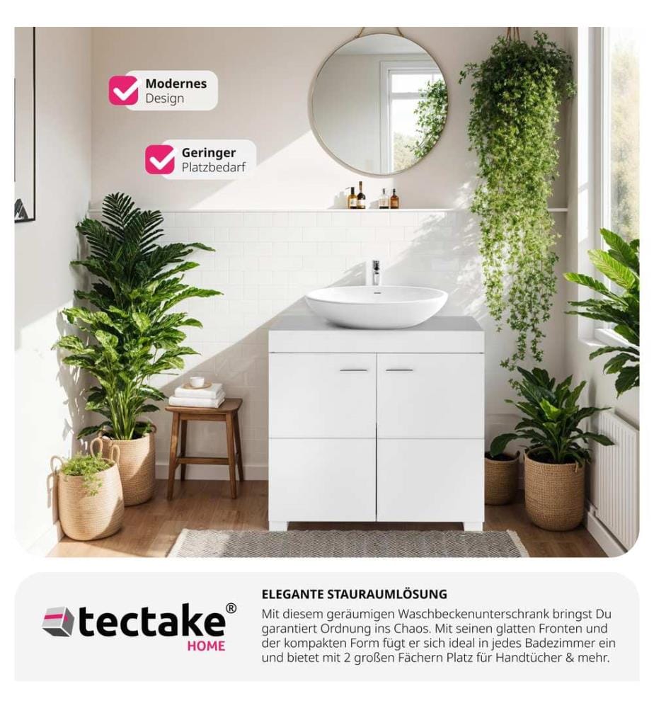 Meuble sous-lavabo Idris, 2 compartiments, capacité de charge env 35 kg - blanc