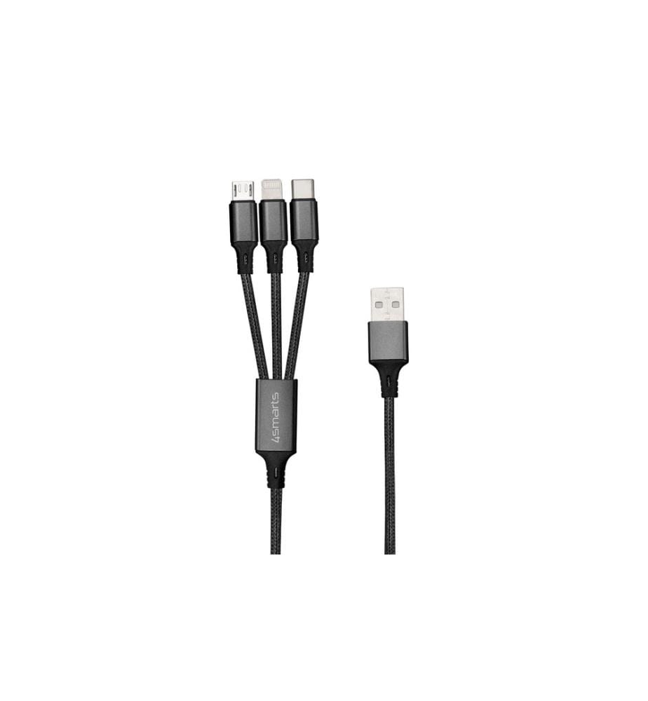 4SMARTS - Câble chargeur USB 2.4A USB A - Lightning/Micro-USB B/USB C 0.2 m