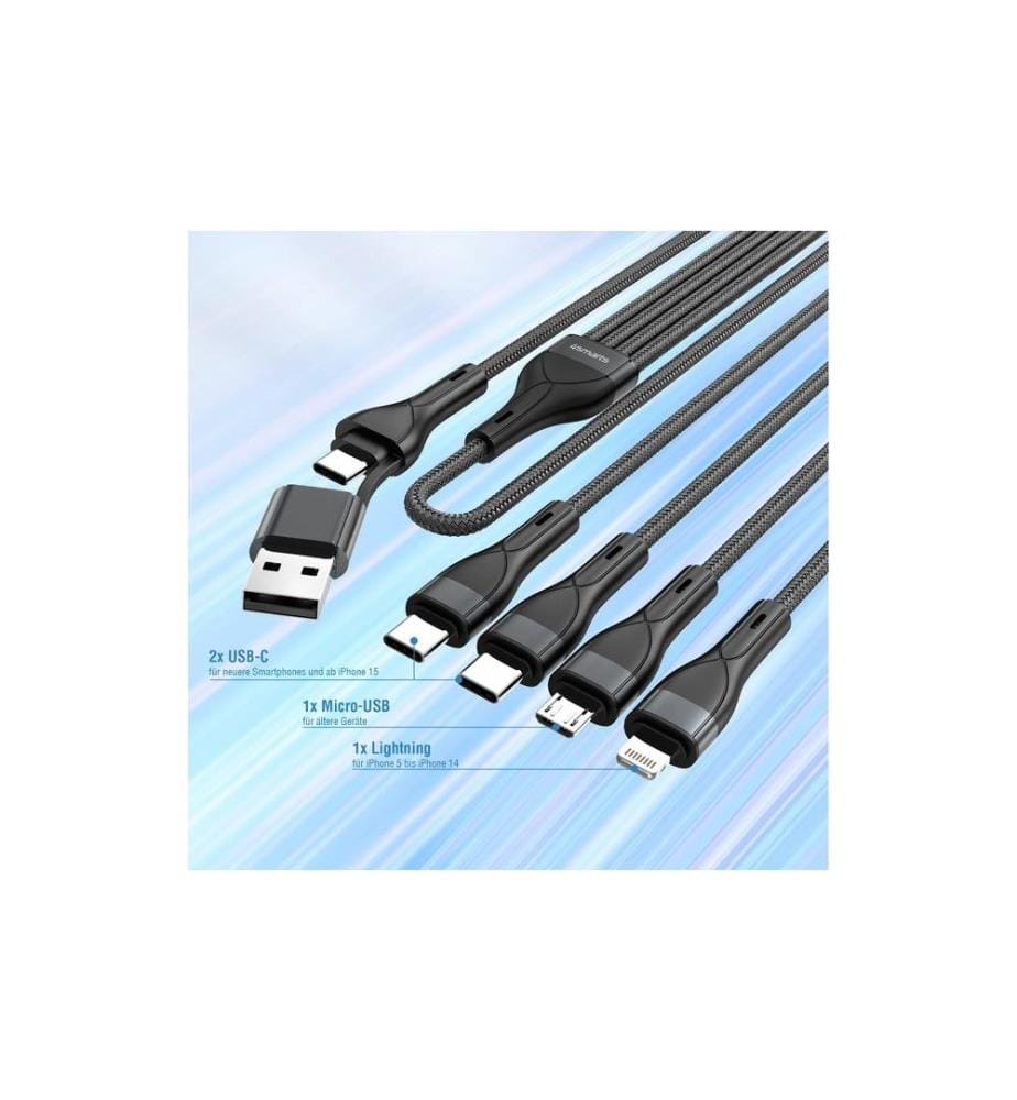 4SMARTS - Câble multi-charge USB-C/A 1.2 m, Noir
