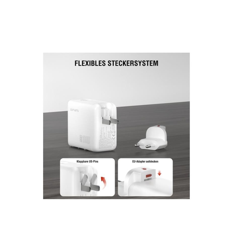 4SMARTS - Ladegerät GaN Flex Screen AI 100W 2 USB-C+1 USB-A , weiss