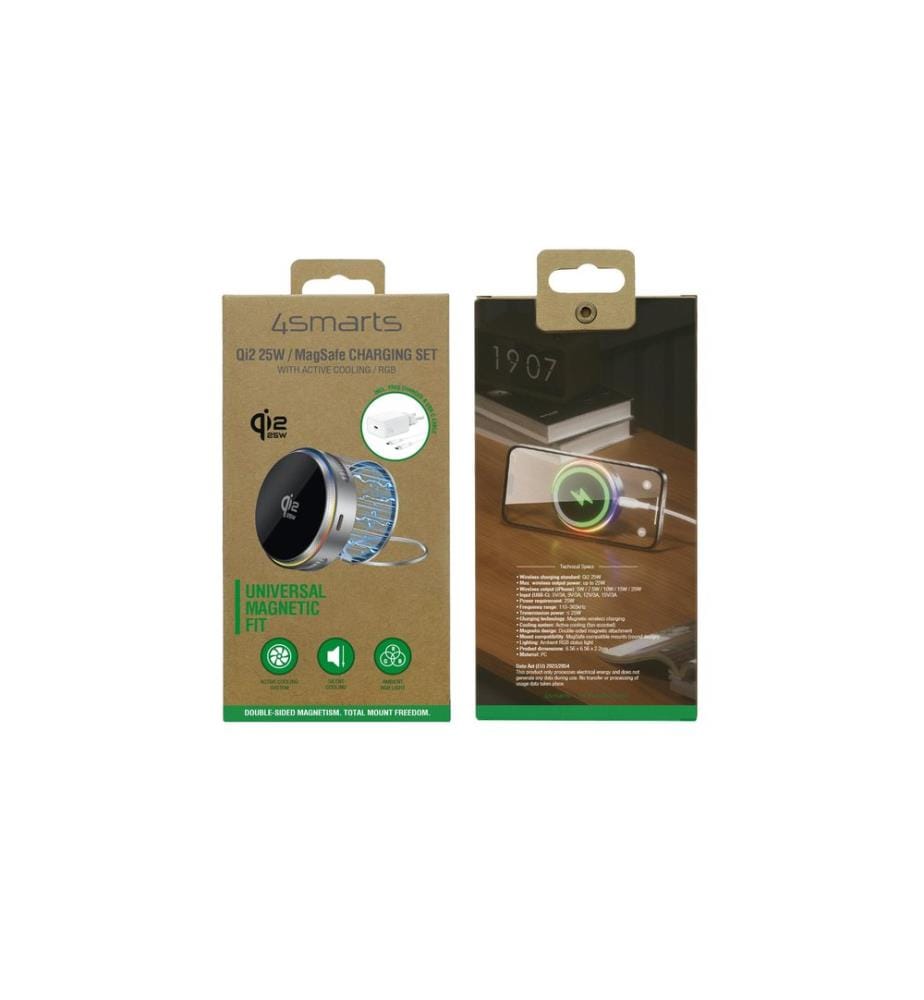 4SMARTS - Kit chargeur Qi2 25W / MagSafe avec refroidissement RVB, gris spatial